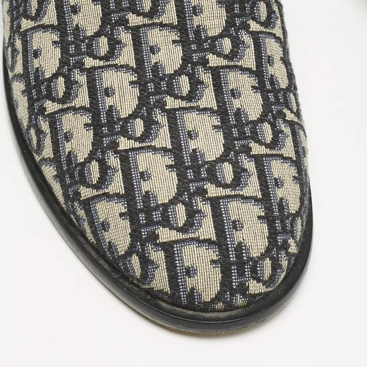 Pre Owned Dior Navy Blue Oblique Embroidered Canvas Indior Flat Mules Size 42