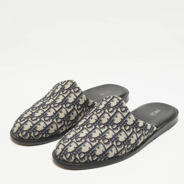 Dior Navy Blue Oblique Embroidered Canvas Indior Flat Mules Size 42