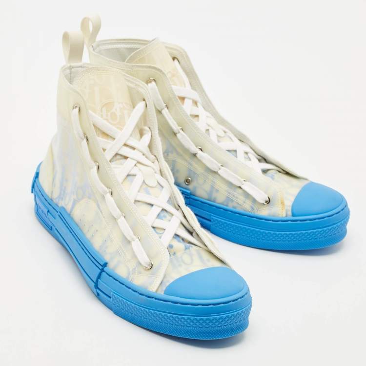 Pre Owned Dior Blue/White Oblique Mesh And PVC B23 High Top Sneakers Size 42
