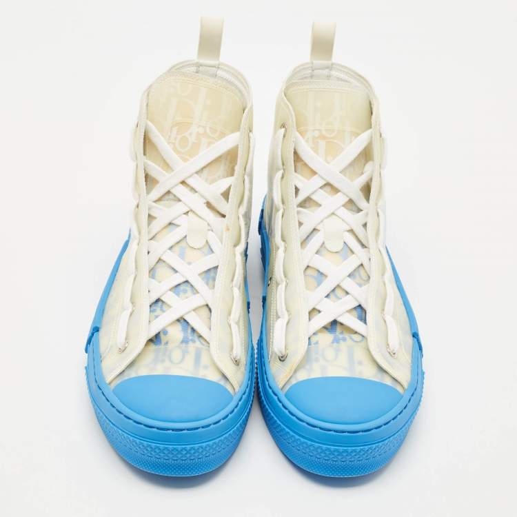 Pre Owned Dior Blue/White Oblique Mesh And PVC B23 High Top Sneakers Size 42