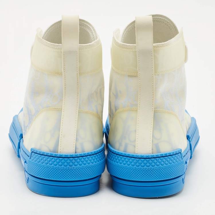 Pre Owned Dior Blue/White Oblique Mesh And PVC B23 High Top Sneakers Size 42