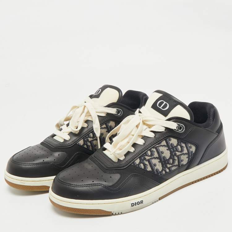 Pre Owned Dior Black/Beige Leather and Oblique Canvas B27 Sneakers Size 43