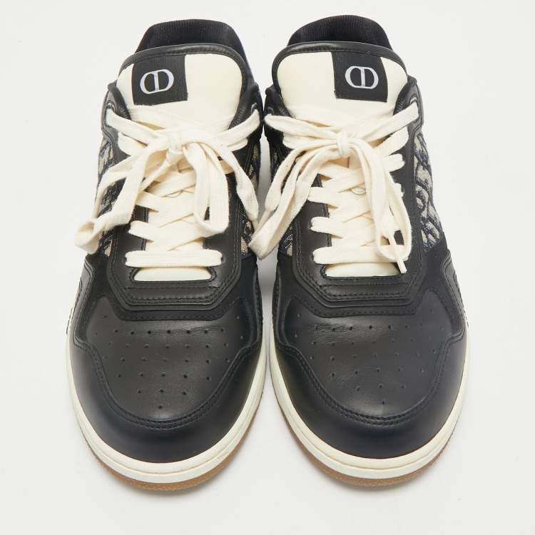 Pre Owned Dior Black/Beige Leather and Oblique Canvas B27 Sneakers Size 43