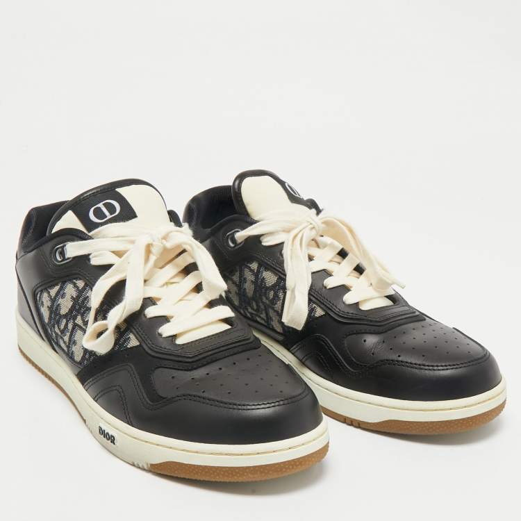 Pre Owned Dior Black/Beige Leather and Oblique Canvas B27 Sneakers Size 43