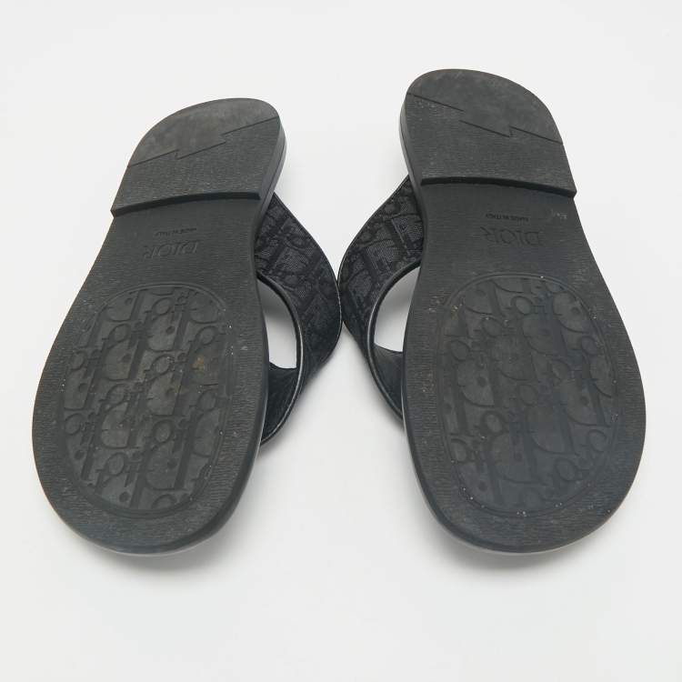 Pre Owned Dior Black Oblique Jacquard and Leather Alias Flat Thong Sandals Size 41
