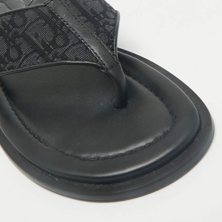 Pre Owned Dior Black Oblique Jacquard and Leather Alias Flat Thong Sandals Size 41