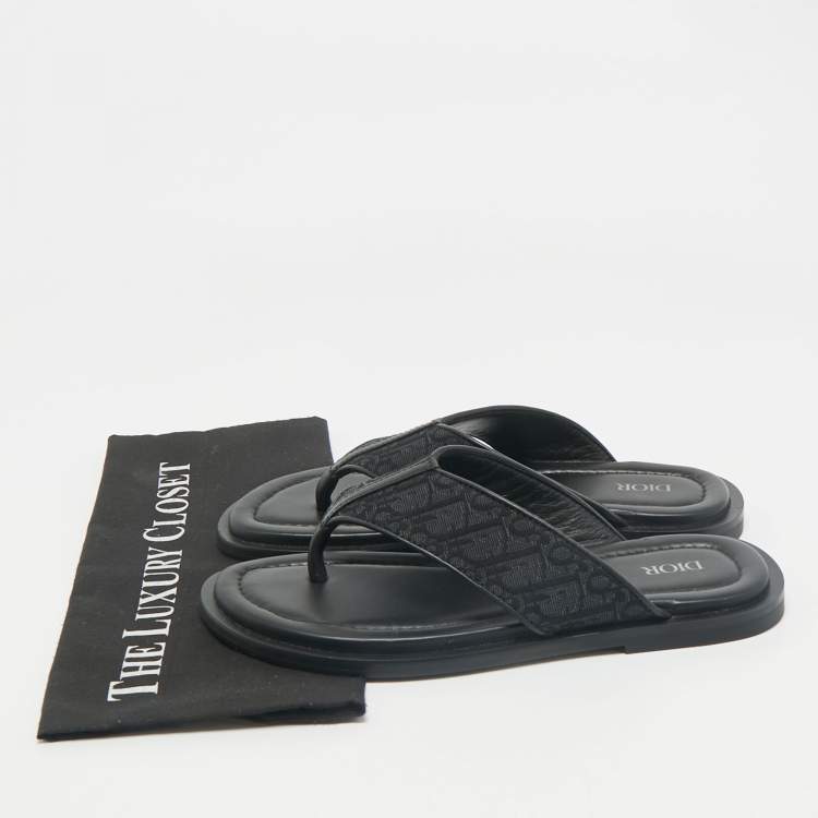 Pre Owned Dior Black Oblique Jacquard and Leather Alias Flat Thong Sandals Size 41