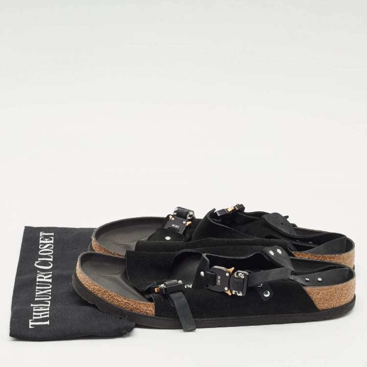 Pre Owned Dior X Birkenstock Milano Black Suede and Nubuck Buckle Slingback Sandals Size 47