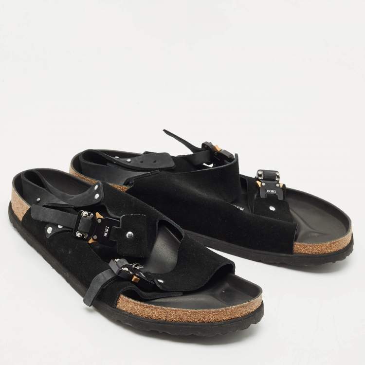 Pre Owned Dior X Birkenstock Milano Black Suede and Nubuck Buckle Slingback Sandals Size 47