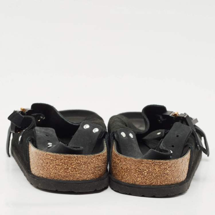 Pre Owned Dior X Birkenstock Milano Black Suede and Nubuck Buckle Slingback Sandals Size 47