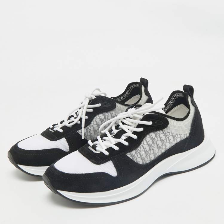 Pre Owned Dior Black/White Suede and Oblique Mesh B25 Sneakers Size 43