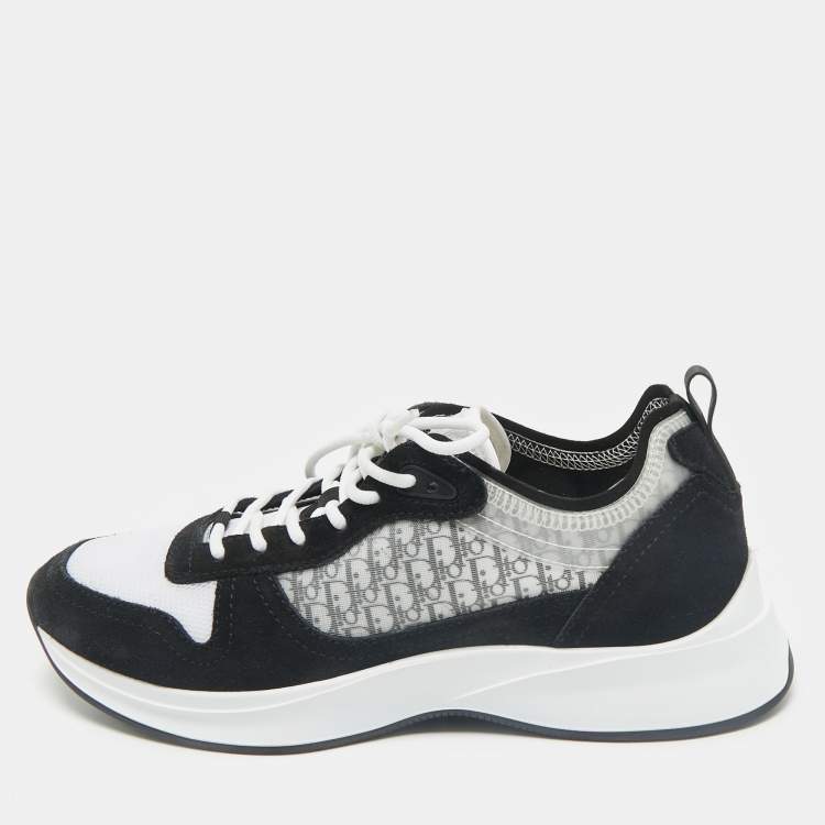 Pre Owned Dior Black/White Suede and Oblique Mesh B25 Sneakers Size 43