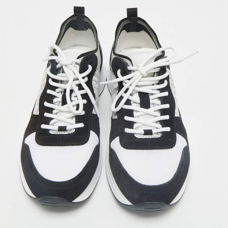 Pre Owned Dior Black/White Suede and Oblique Mesh B25 Sneakers Size 43
