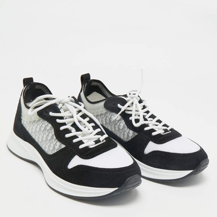 Pre Owned Dior Black/White Suede and Oblique Mesh B25 Sneakers Size 43