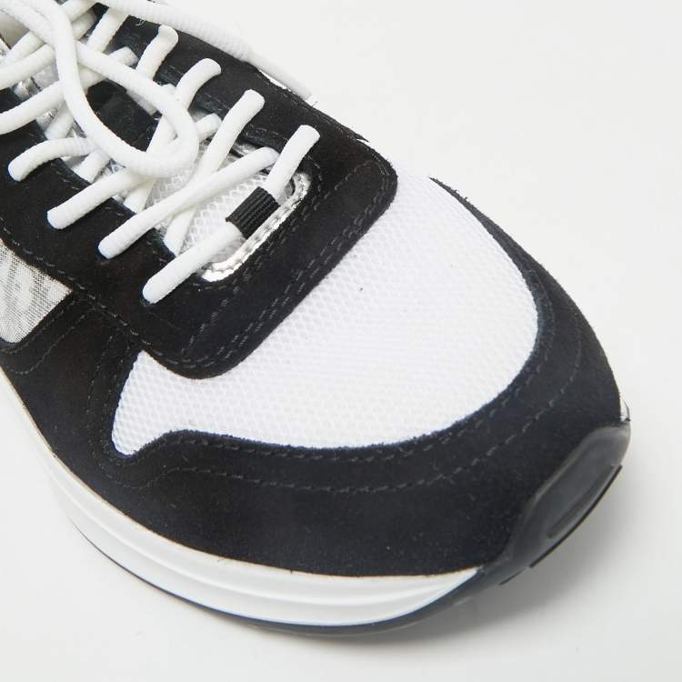 Pre Owned Dior Black/White Suede and Oblique Mesh B25 Sneakers Size 43