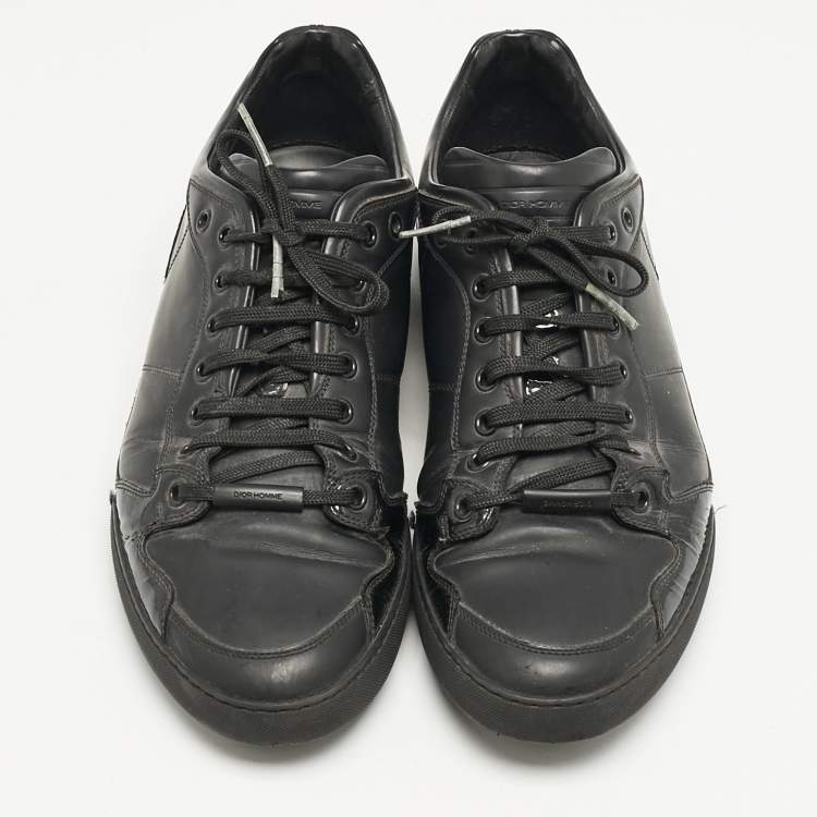 Pre Owned Dior Homme Black Leather and Patent Lace Up Sneakers Size 42