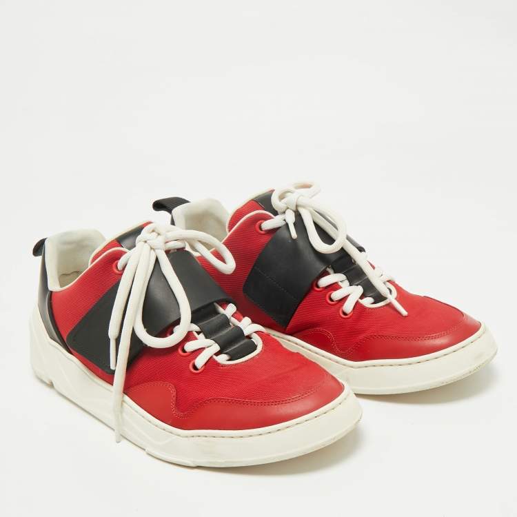 Pre Owned Dior Red/Black Canvas and Leather Low Top Sneakers Size 39
