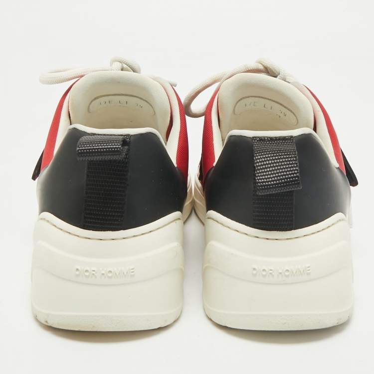 Pre Owned Dior Red/Black Canvas and Leather Low Top Sneakers Size 39