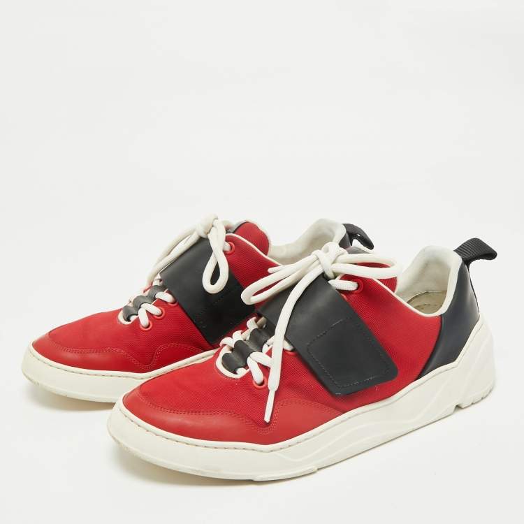 Pre Owned Dior Red/Black Canvas and Leather Low Top Sneakers Size 39