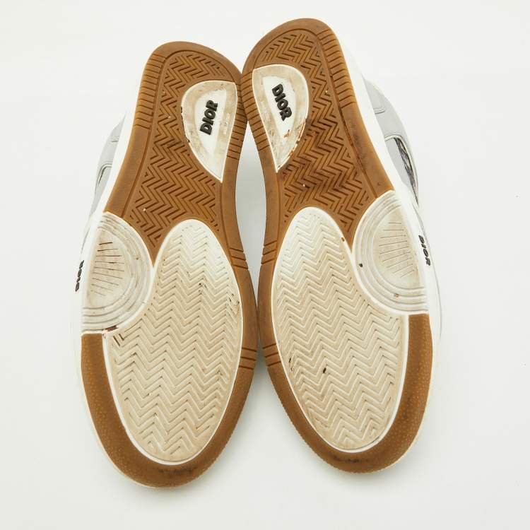 مملوكة مسبقًا Dior White/Grey Leather and Oblique Fabric B27 Low Top Sneakers Size 45