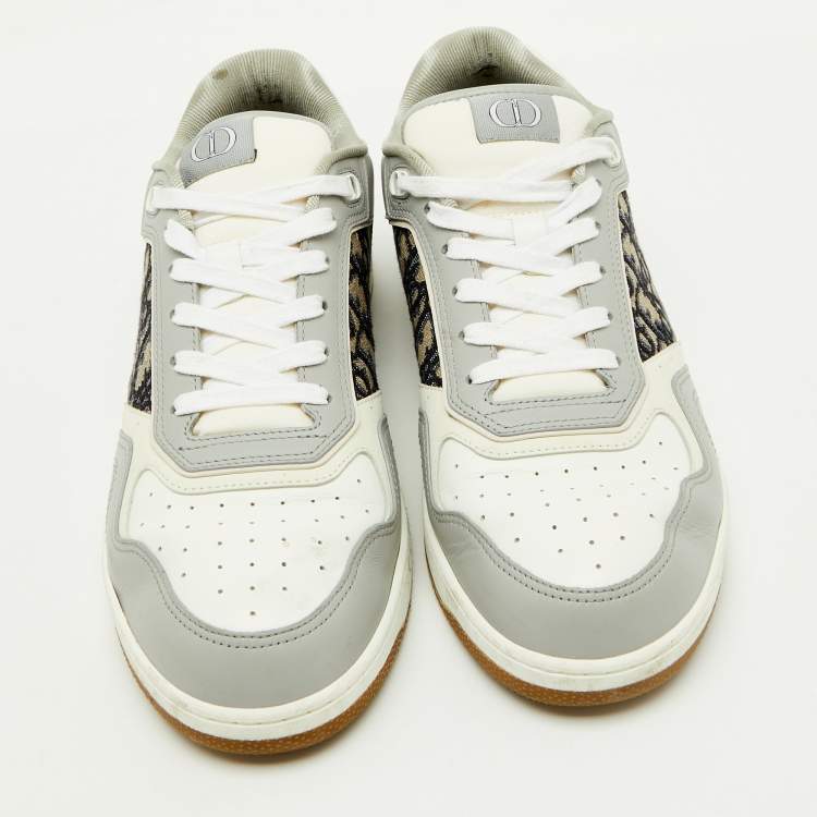 مملوكة مسبقًا Dior White/Grey Leather and Oblique Fabric B27 Low Top Sneakers Size 45