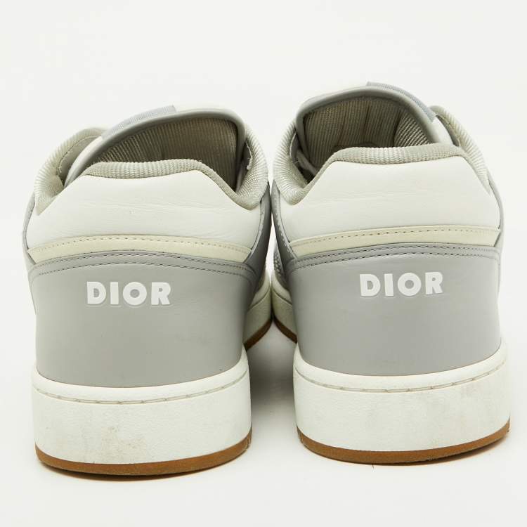 مملوكة مسبقًا Dior White/Grey Leather and Oblique Fabric B27 Low Top Sneakers Size 45