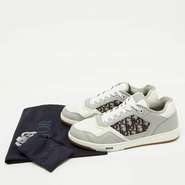 مملوكة مسبقًا Dior White/Grey Leather and Oblique Fabric B27 Low Top Sneakers Size 45