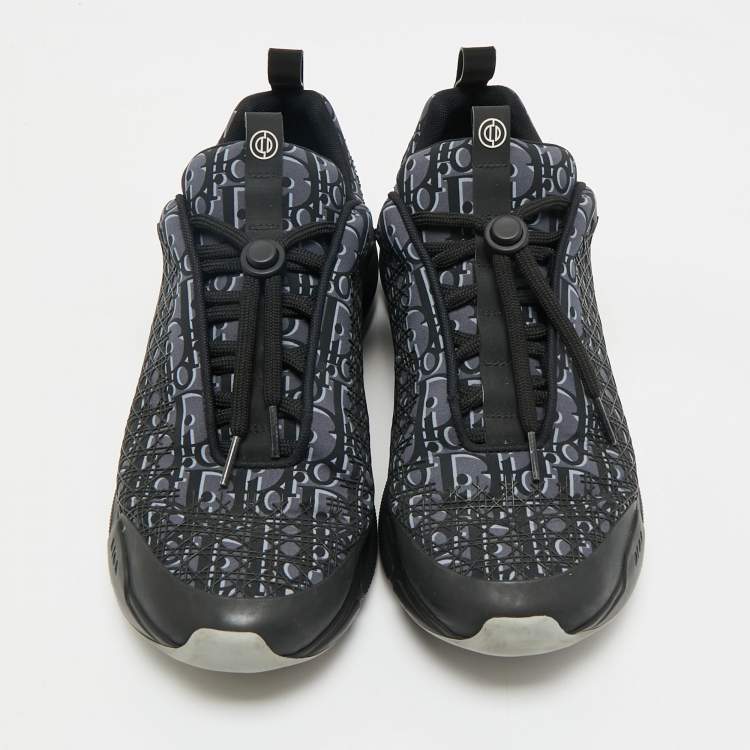 Pre Owned Dior Black/Grey Oblique Cannage Neoprene and Rubber B24 Sneakers Size 44