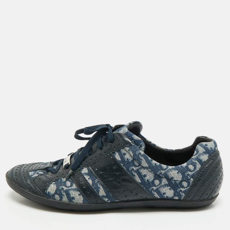 Pre Owned Dior Blue Oblique Canvas and Leather Low Top Sneakers Size 42