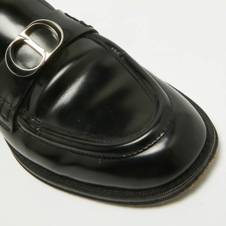 Pre Owned Dior Black Leather Granville CD Logo Penny Loafers Size 43