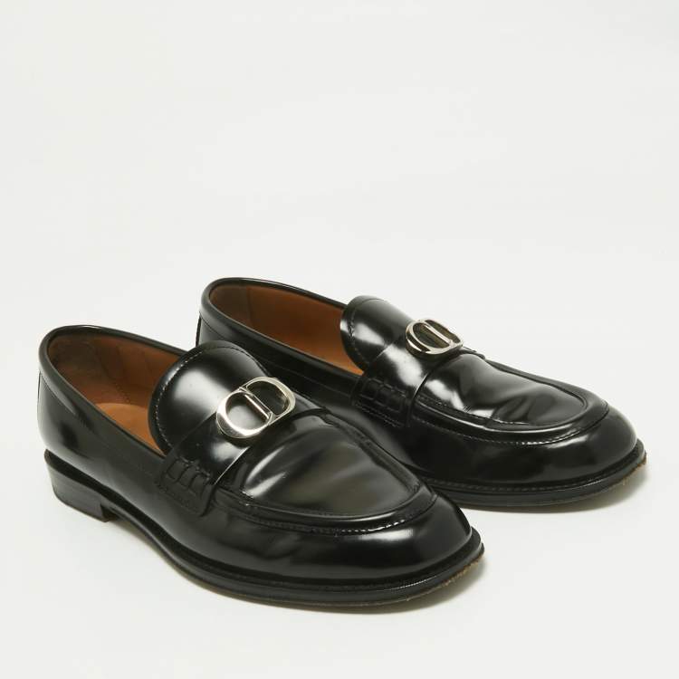 Pre Owned Dior Black Leather Granville CD Logo Penny Loafers Size 43