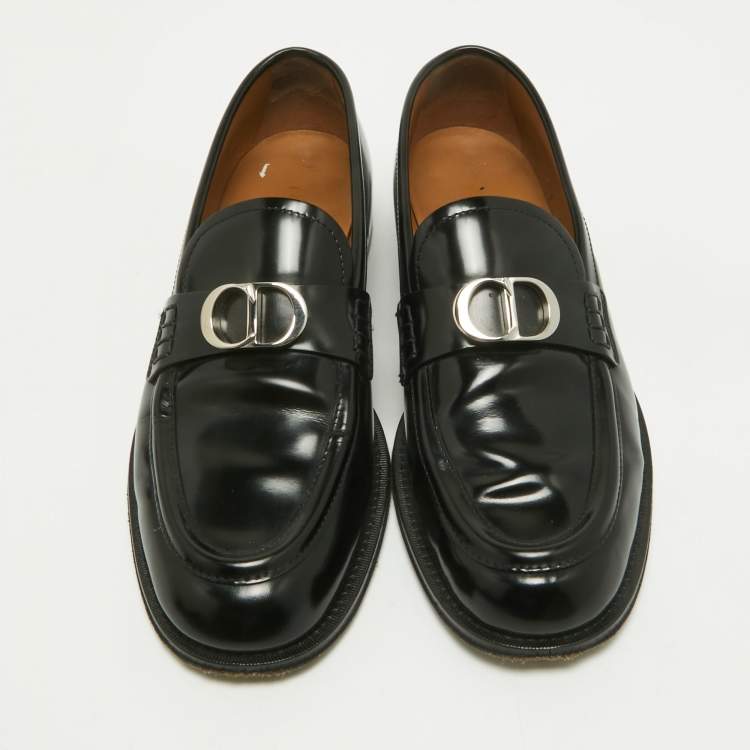 Pre Owned Dior Black Leather Granville CD Logo Penny Loafers Size 43