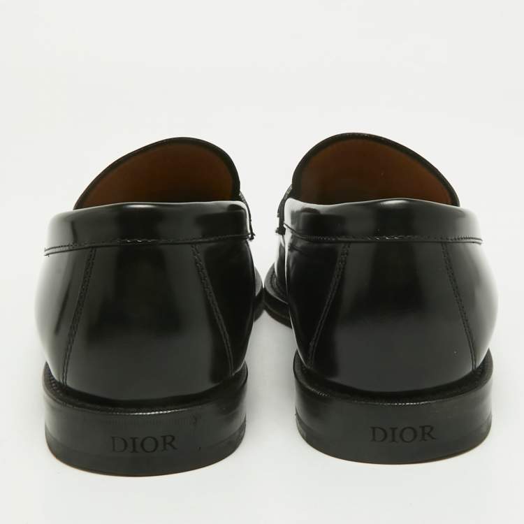 Pre Owned Dior Black Leather Granville CD Logo Penny Loafers Size 43