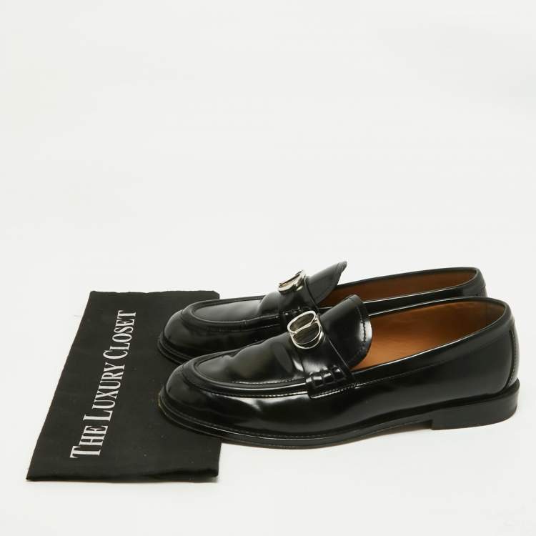 Pre Owned Dior Black Leather Granville CD Logo Penny Loafers Size 43