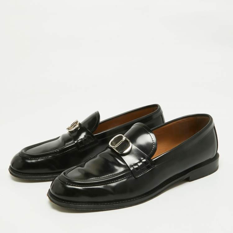 Pre Owned Dior Black Leather Granville CD Logo Penny Loafers Size 43