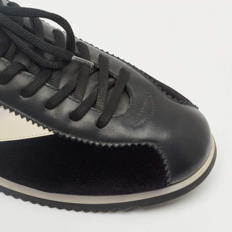 Pre Owned Dior Black/White Leather and Velvet Diorun Lace Up Sneakers Size 41