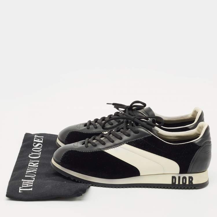 Pre Owned Dior Black/White Leather and Velvet Diorun Lace Up Sneakers Size 41