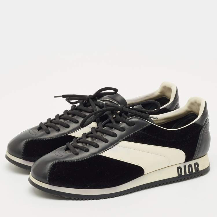 Pre Owned Dior Black/White Leather and Velvet Diorun Lace Up Sneakers Size 41
