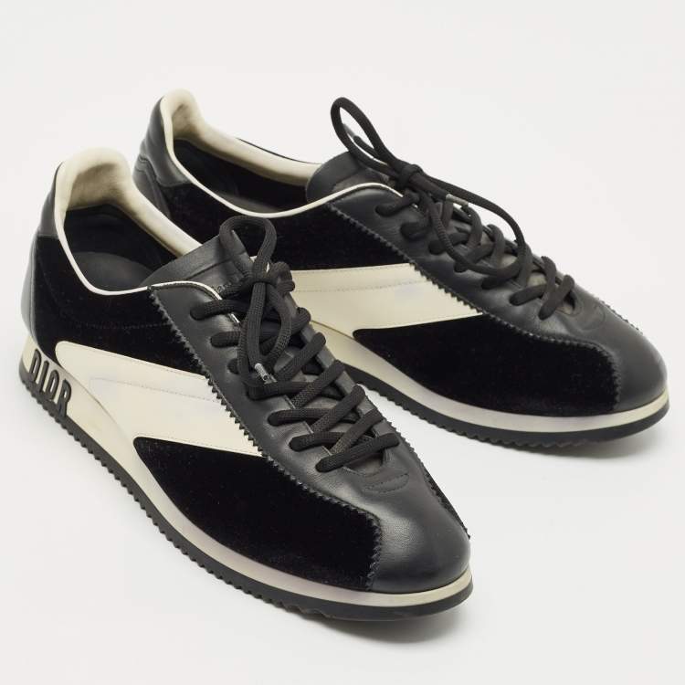 Pre Owned Dior Black/White Leather and Velvet Diorun Lace Up Sneakers Size 41