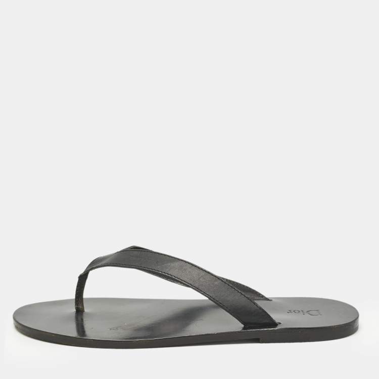 Pre Owned Dior Black Leather Thong Flat Sandals Size 45