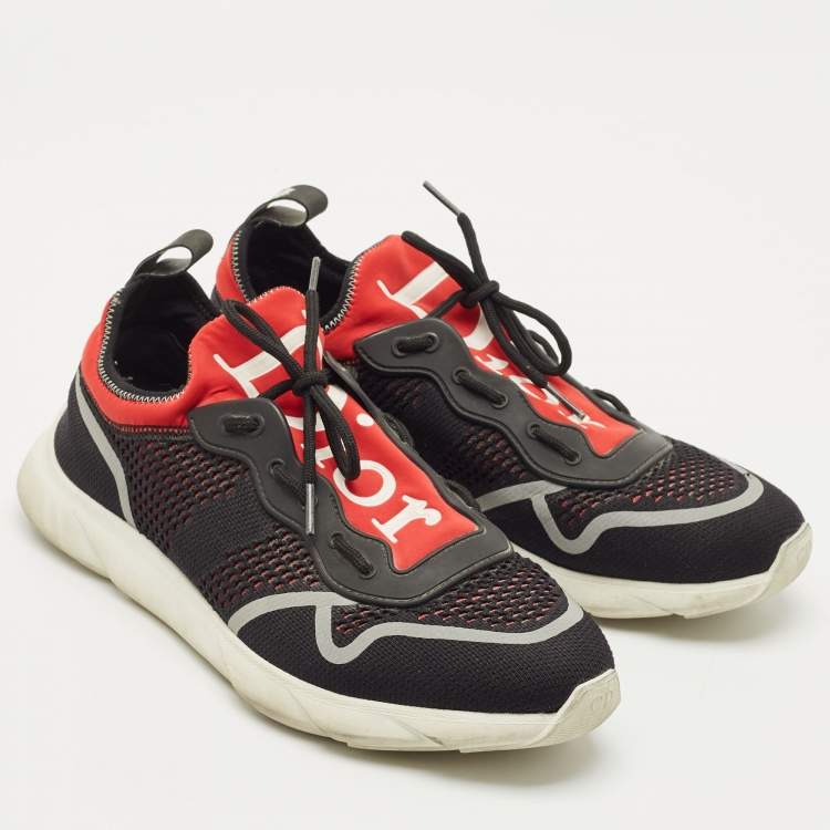 Pre Owned Dior Black/Red Knit Fabric and Neoprene B21 Sneakers Size 42