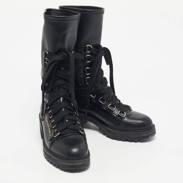 Pre Owned Dior Black Leather D- Fight Combat Boots Size 40