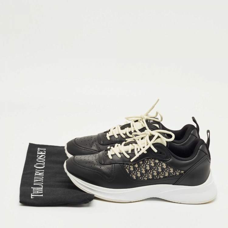Pre Owned Dior Black/Beige Leather and Oblique Canvas B27 Sneakers Size 42