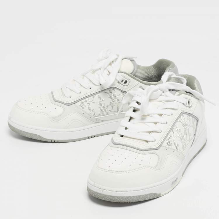 Pre Owned Dior White/Grey Oblique Leather B27 Sneakers Size 42