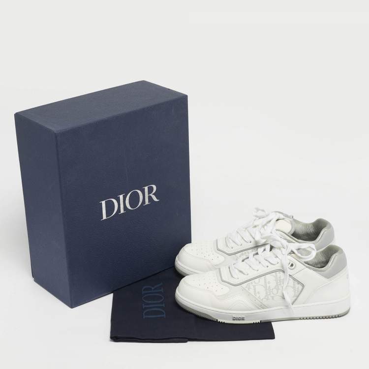 Pre Owned Dior White/Grey Oblique Leather B27 Sneakers Size 42