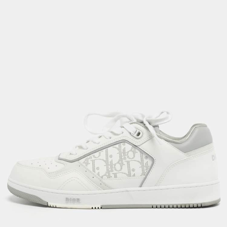 Pre Owned Dior White/Grey Oblique Leather B27 Sneakers Size 42