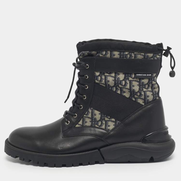 Pre Owned Dior Black Canvas and Leather Explorer Ankle Boots Size 43