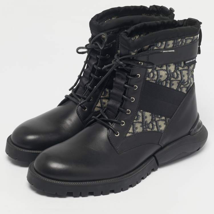 Pre Owned Dior Black Canvas and Leather Explorer Ankle Boots Size 43