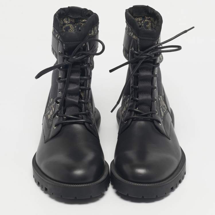 Pre Owned Dior Black Canvas and Leather Explorer Ankle Boots Size 43