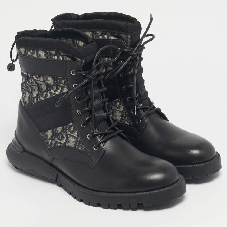 Pre Owned Dior Black Canvas and Leather Explorer Ankle Boots Size 43